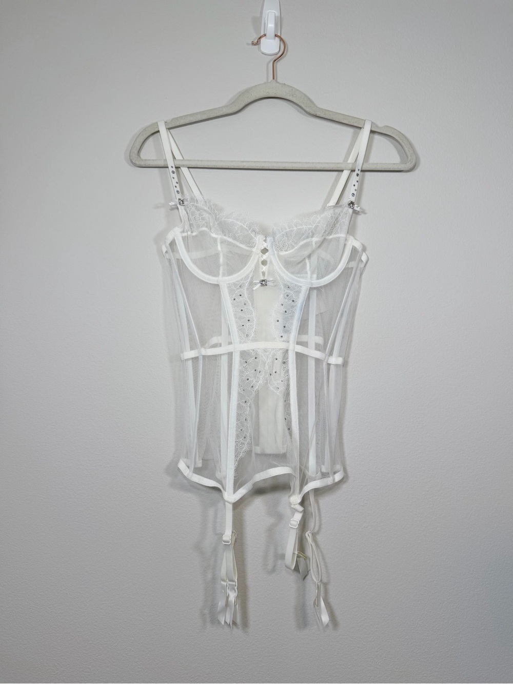 NWT Victoria's Secret Corset Sheer Lace Garter Wedding Lingerie Women 34B